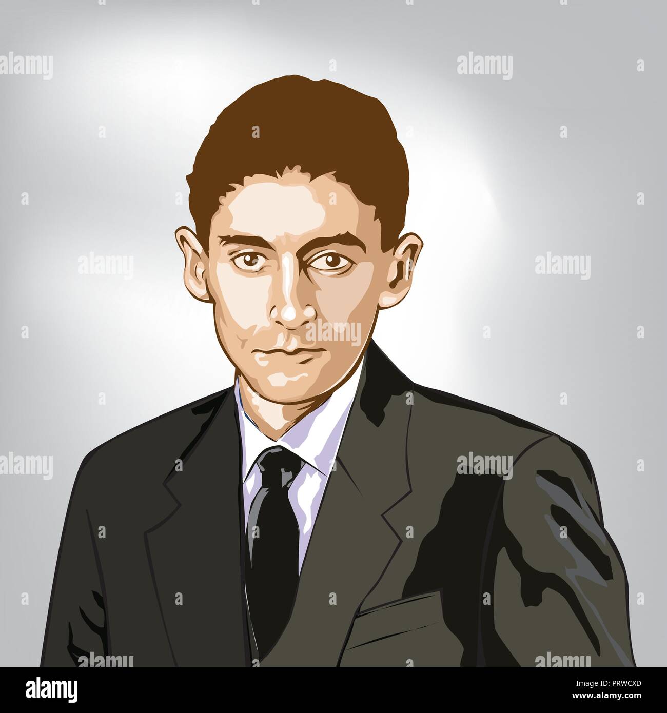 Franz Kafka (1883 - 1924) fue un judío bohemio de habla alemana novelista y escritor de cuentos. Ilustración del Vector
