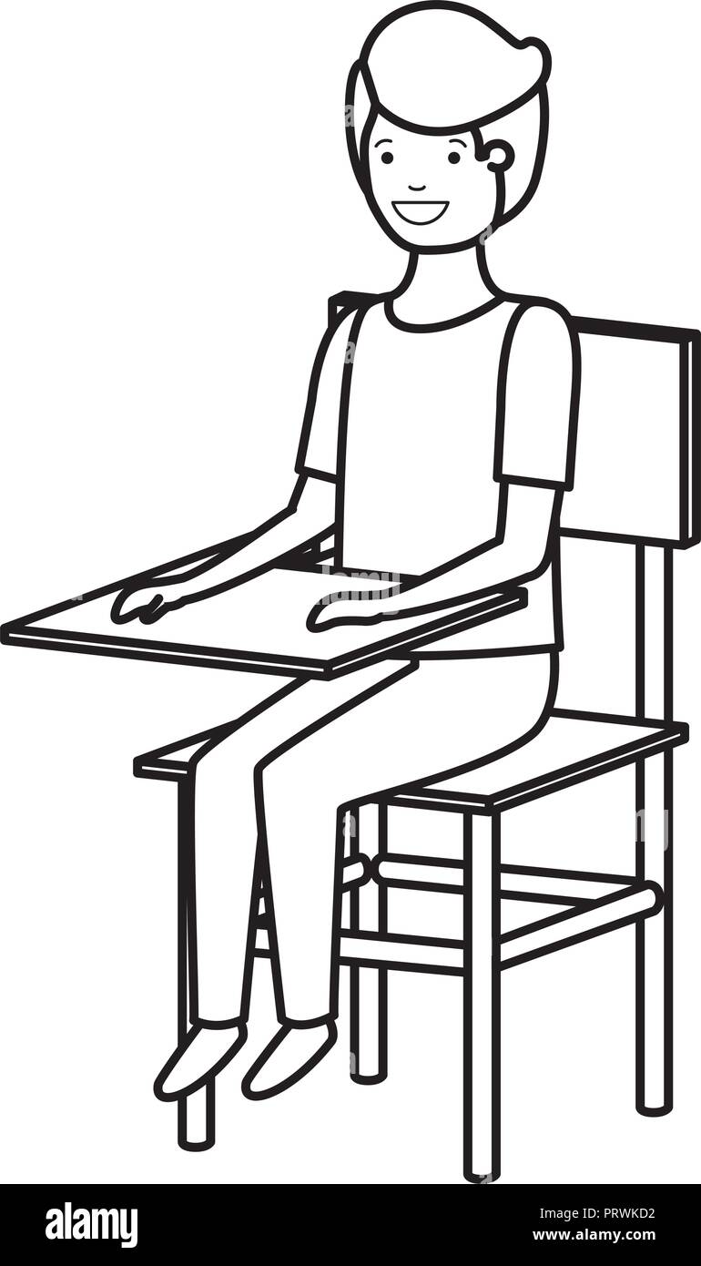 Estudiante joven muchacho sentado en la silla escolar Imagen Vector de  stock - Alamy
