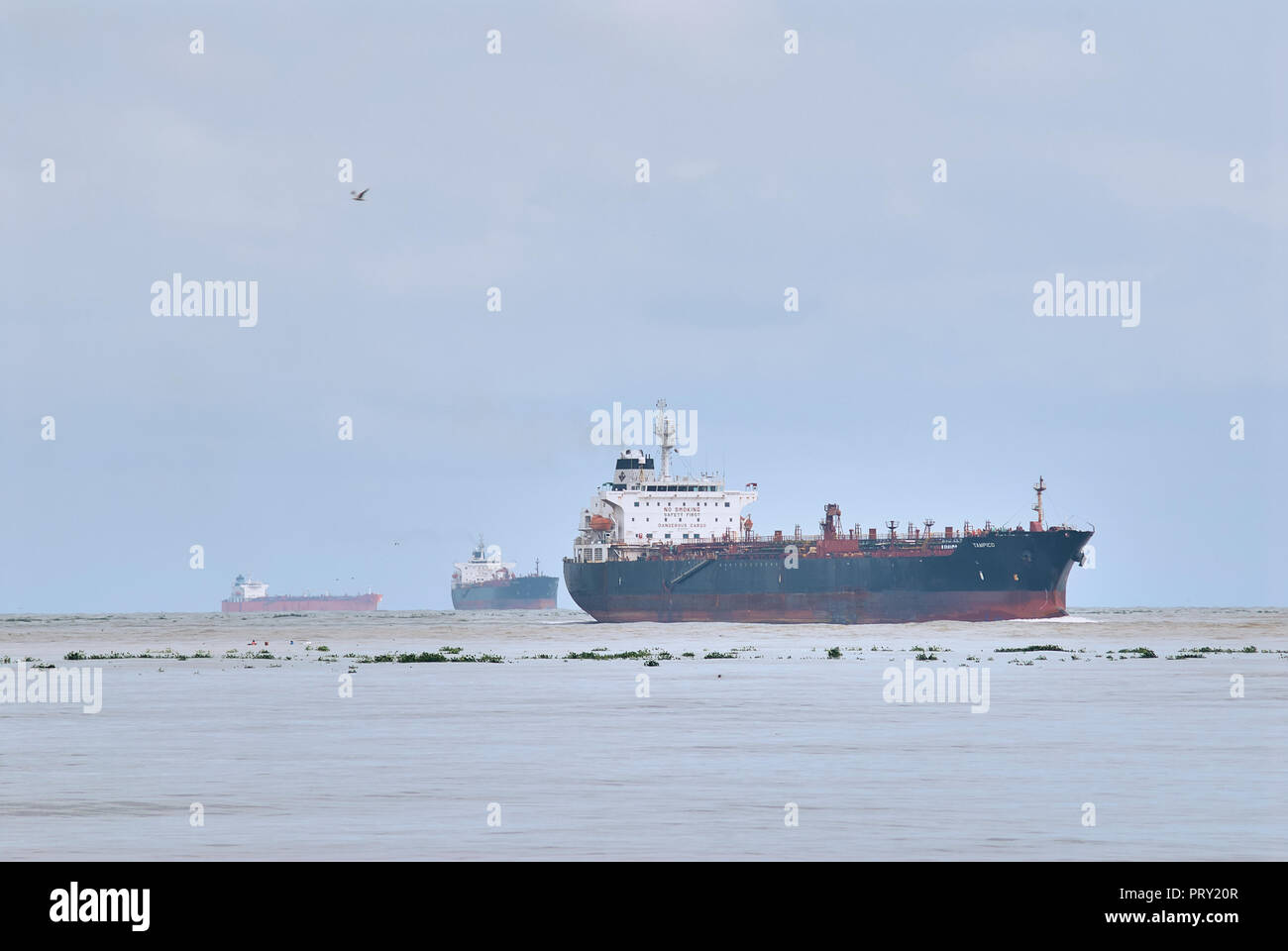 COATZACOALCOS, VER/México - Septiembre 28, 2018: "Tampico" buque cisterna para productos químicos y petróleo entra en el río a los pajaritos terminal logística Foto de stock