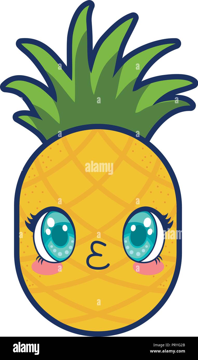 Cute piña fruta kawaii ilustración Vectorial character design Imagen Vector  de stock - Alamy
