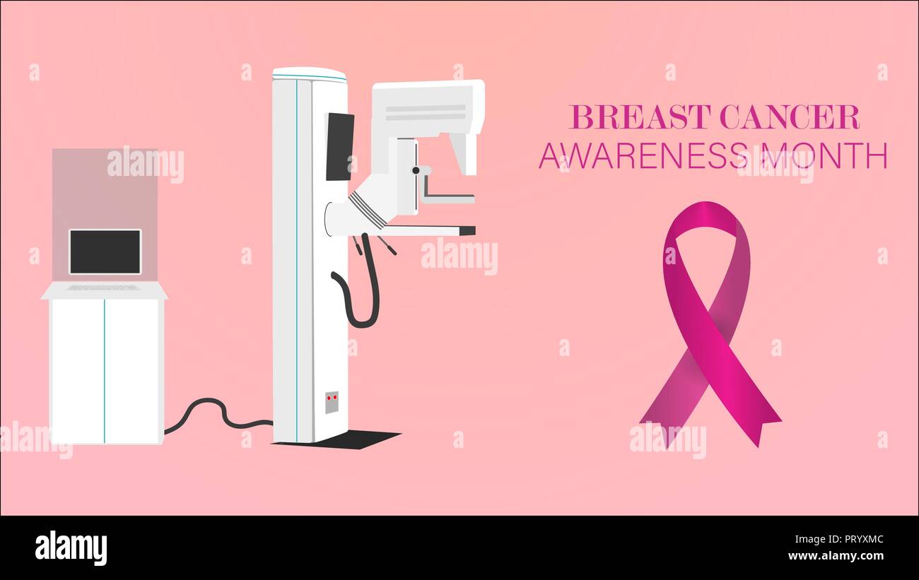 La toma de conciencia sobre el cáncer de mama con mamografía de fondo plano máquina . Ilustración del Vector