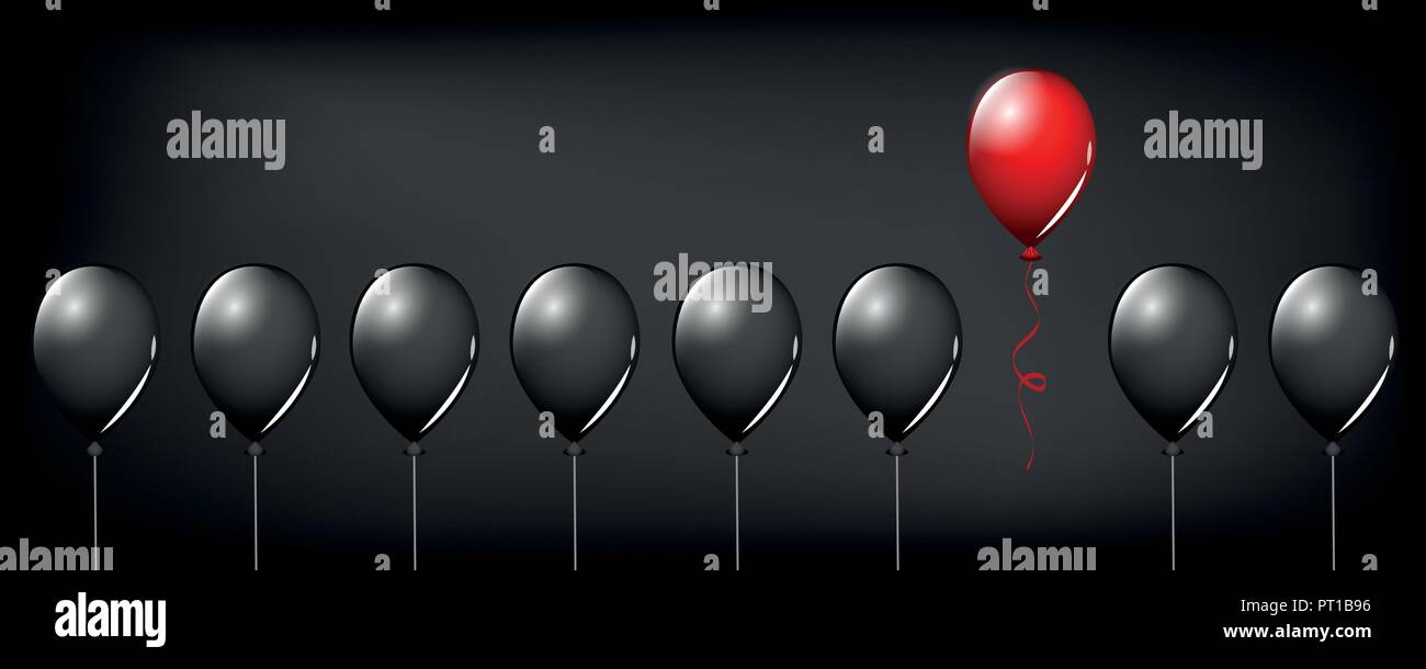 Globo rojo vuelan lejos de globos negros sobre fondo negro concepto  diferente diseño ilustración vectorial EPS10 Imagen Vector de stock - Alamy