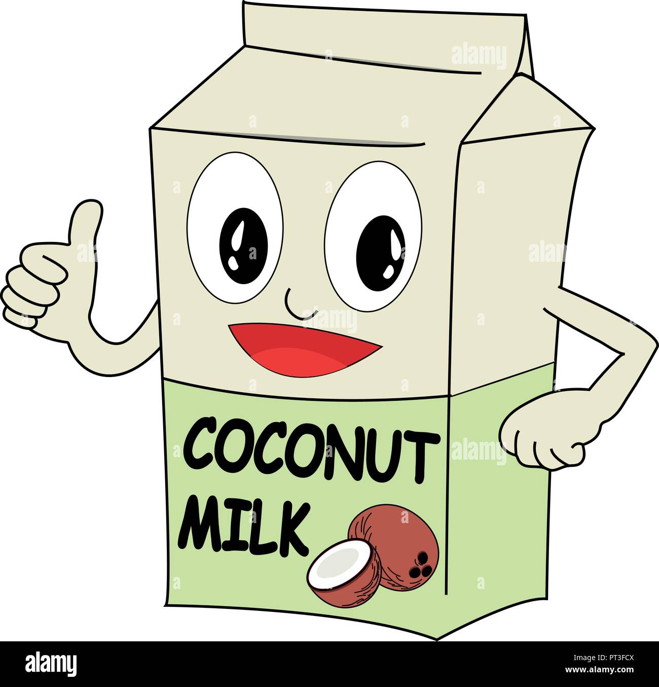 Vector de una caja de leche de coco. Dibujos animados con la cara y el  pulgar hacia arriba. Concepto de disfrutar bebidas vegetales Imagen Vector  de stock - Alamy
