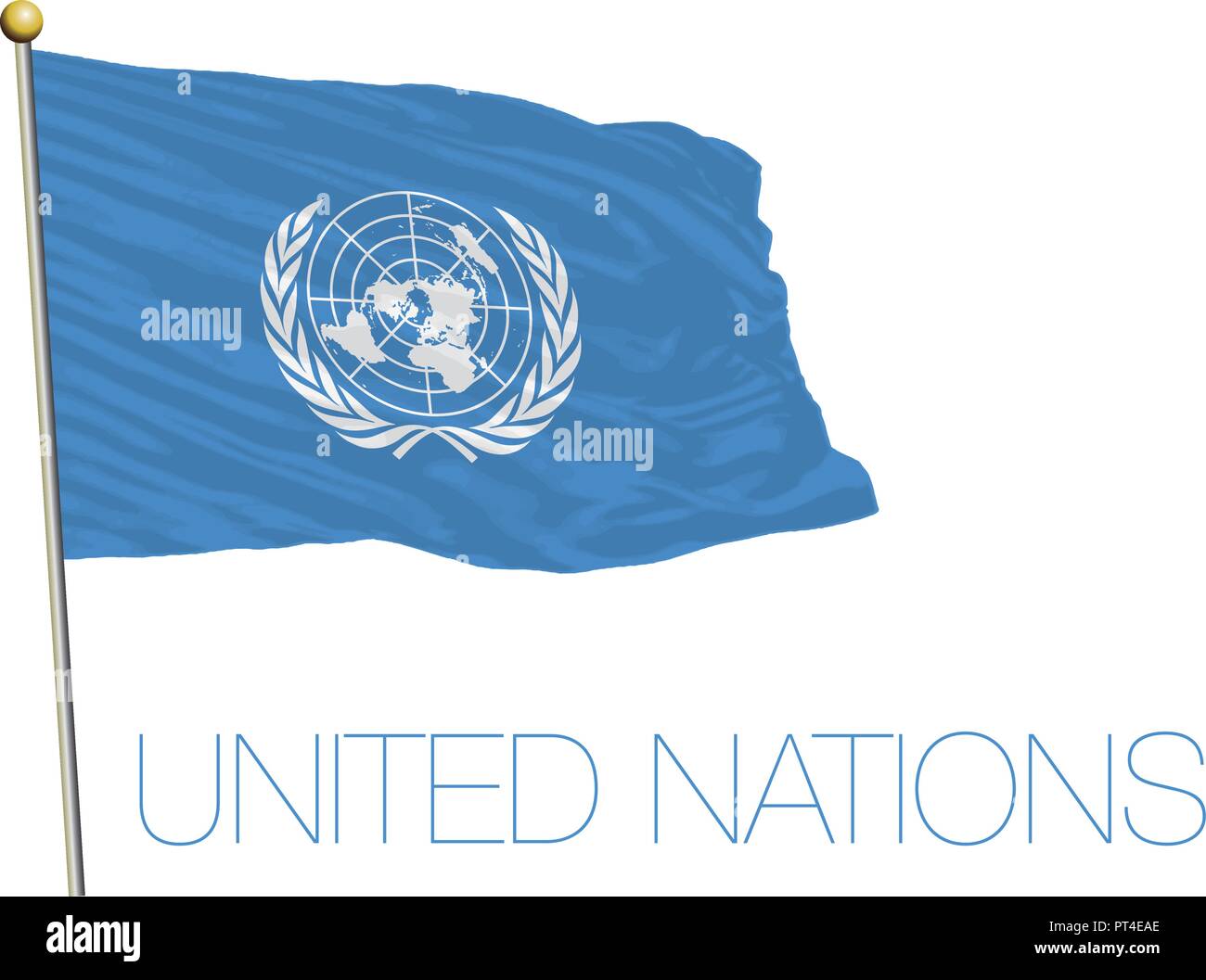 Naciones Unidas, la bandera de la organización de la ONU, Naciones Unidas, Nueva York, EE.UU. Ilustración del Vector