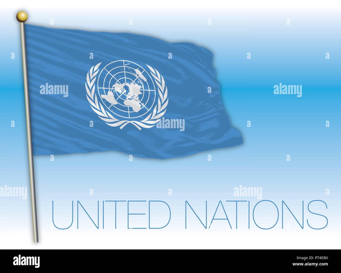 Onu, la bandera de la Organización de las Naciones Unidas, Naciones Unidas, Nueva York, EE.UU. Ilustración del Vector