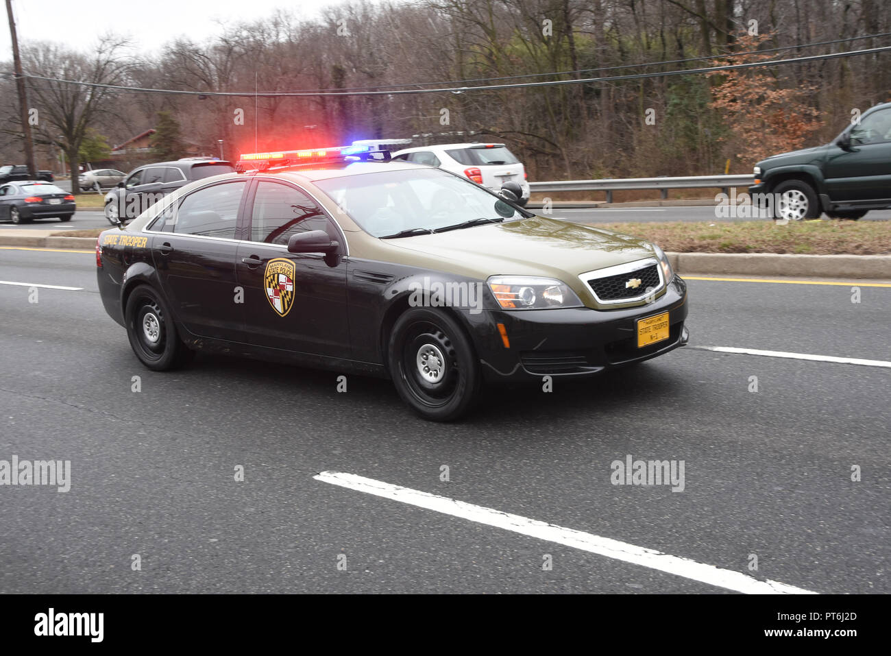 La policía del Estado de Maryland en una llamada de emergencia Foto de stock