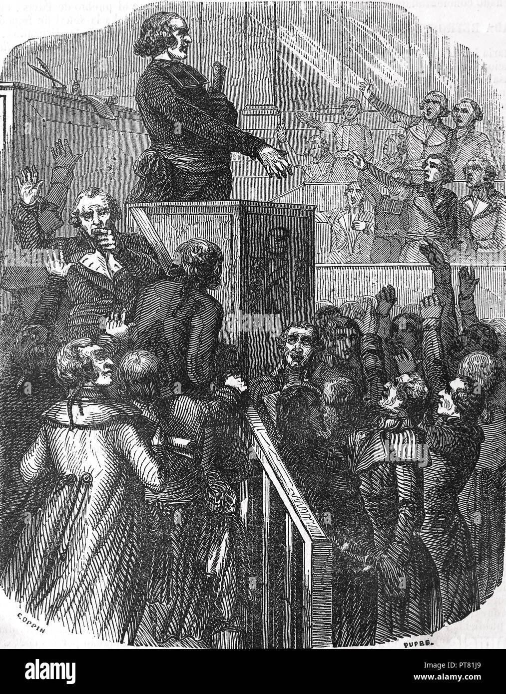 Historia de Francia. Proclamación de la Primera República. Grabado por Coppin. Siglo xix Historia de Francia. Proclamación de la Primera República. Grabado por Coppin. Siglo xix
