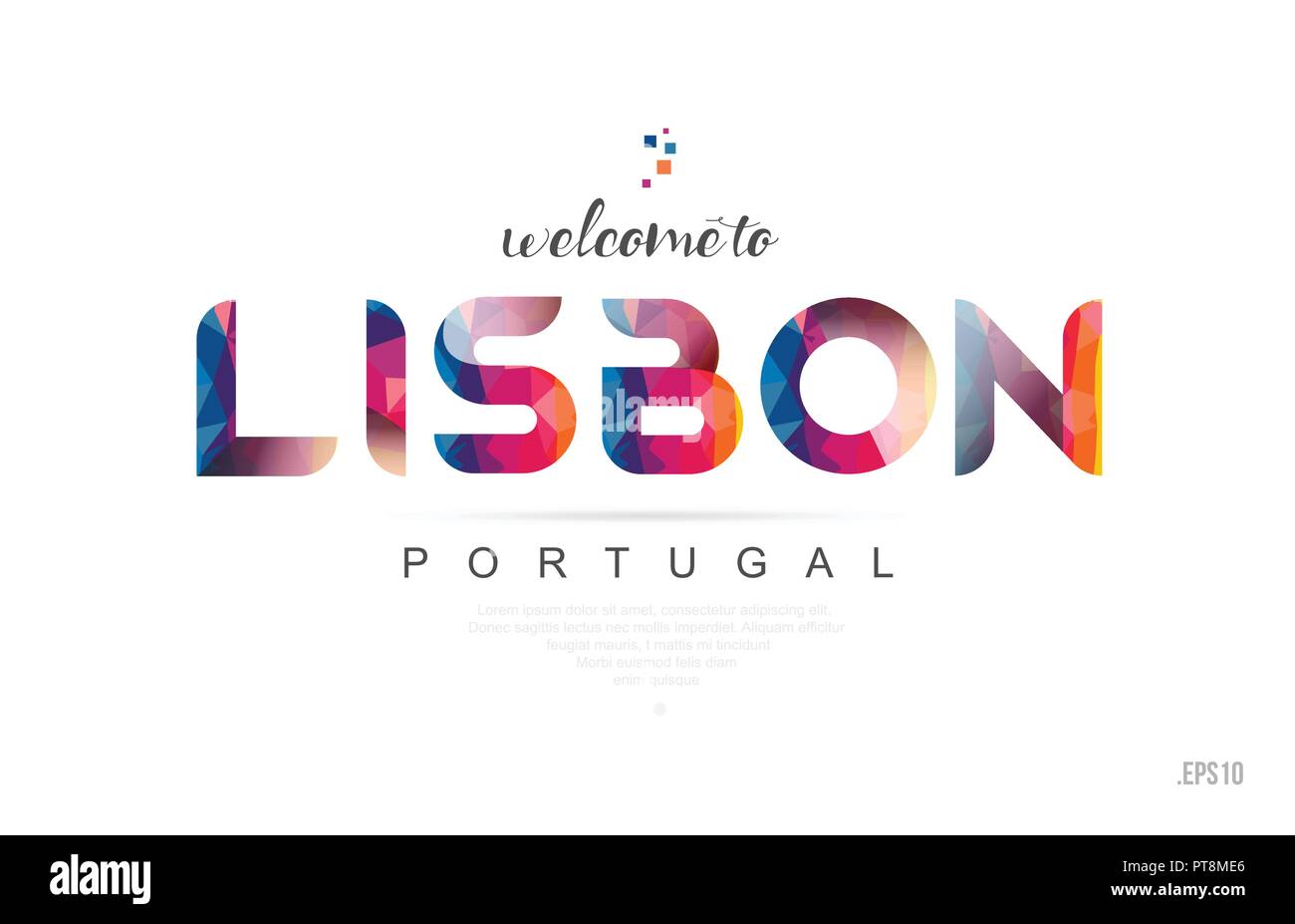 Bienvenido a Portugal Lisboa card y diseño de carta y los colores del arco iris en un colorido icono diseño tipográfico Ilustración del Vector