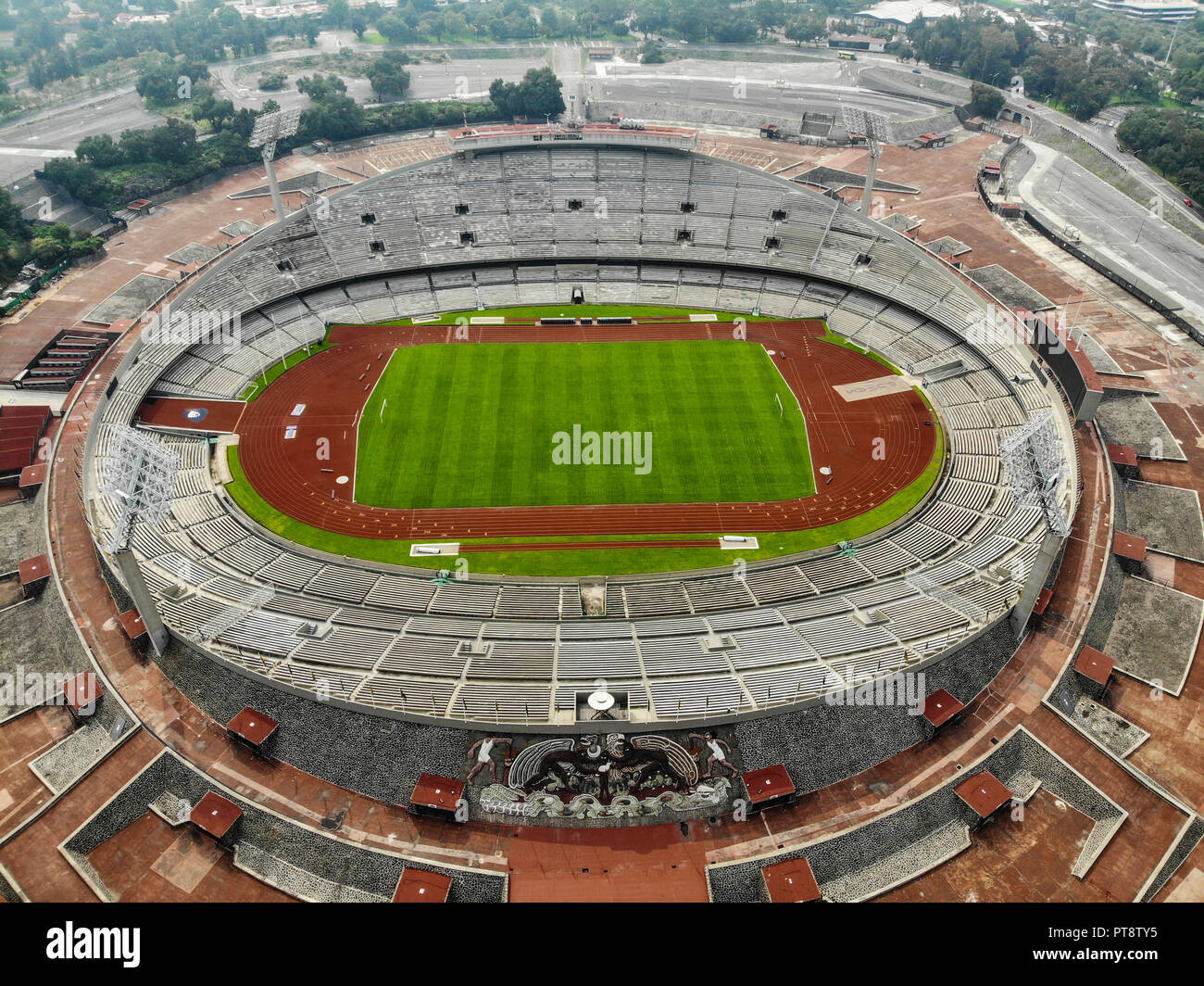 Vista aérea de la Universidad Olympic Stadium, hogar del equipo de fútbol  Los Pumas de la UNAM. Universidad Nacional Autónoma de México. CU. Ciudad  de México. Un alto ángulo de visualización (Foto: