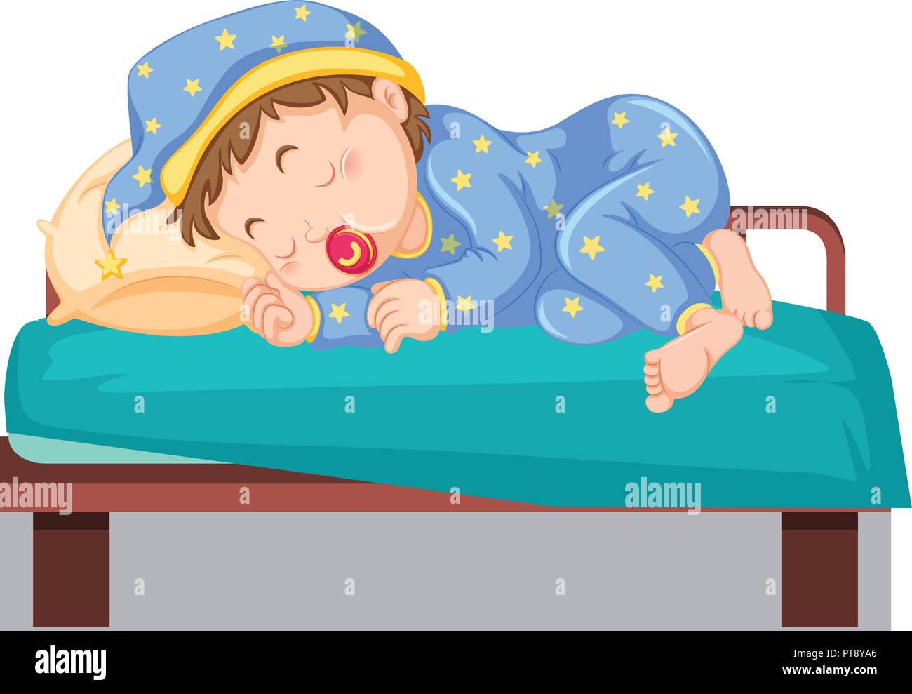 Niño durmiendo en cama ilustración Imagen Vector de stock - Alamy