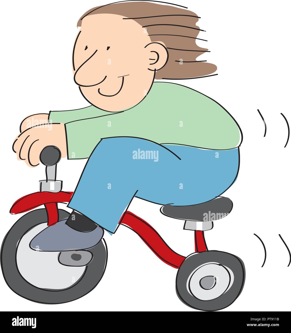 Little Boy manejando rápido en un triciclo rojo aislado sobre fondo blanco  - ilustración vectorial dibujada a mano Imagen Vector de stock - Alamy