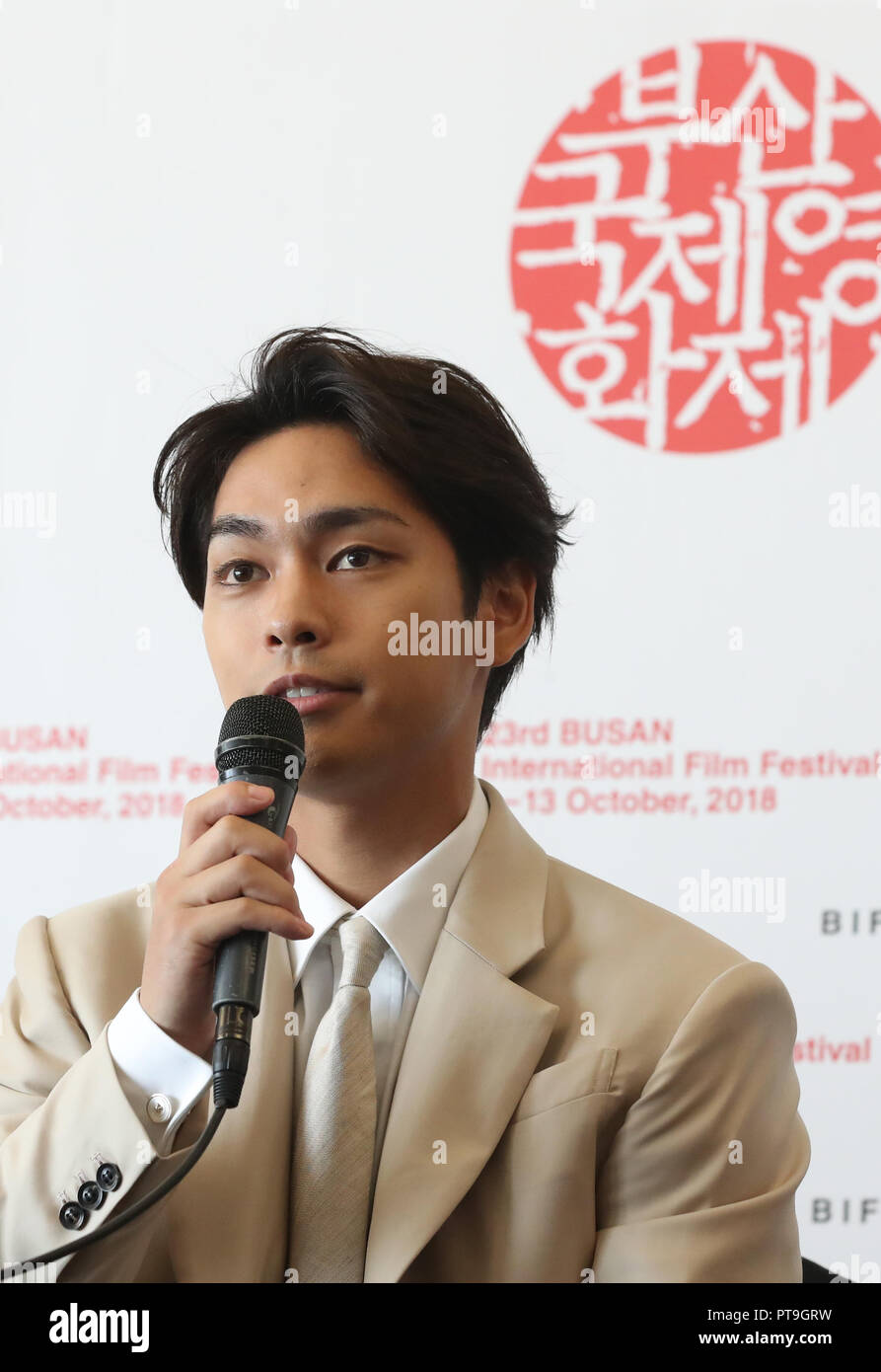 08 Oct, 2018. Actor japonés en BIFF actor japonés Yuya Yagira, que  protagoniza la película "La perdida de su nombre," da una entrevista en el  Busan International Film Festival (BIFF) en el