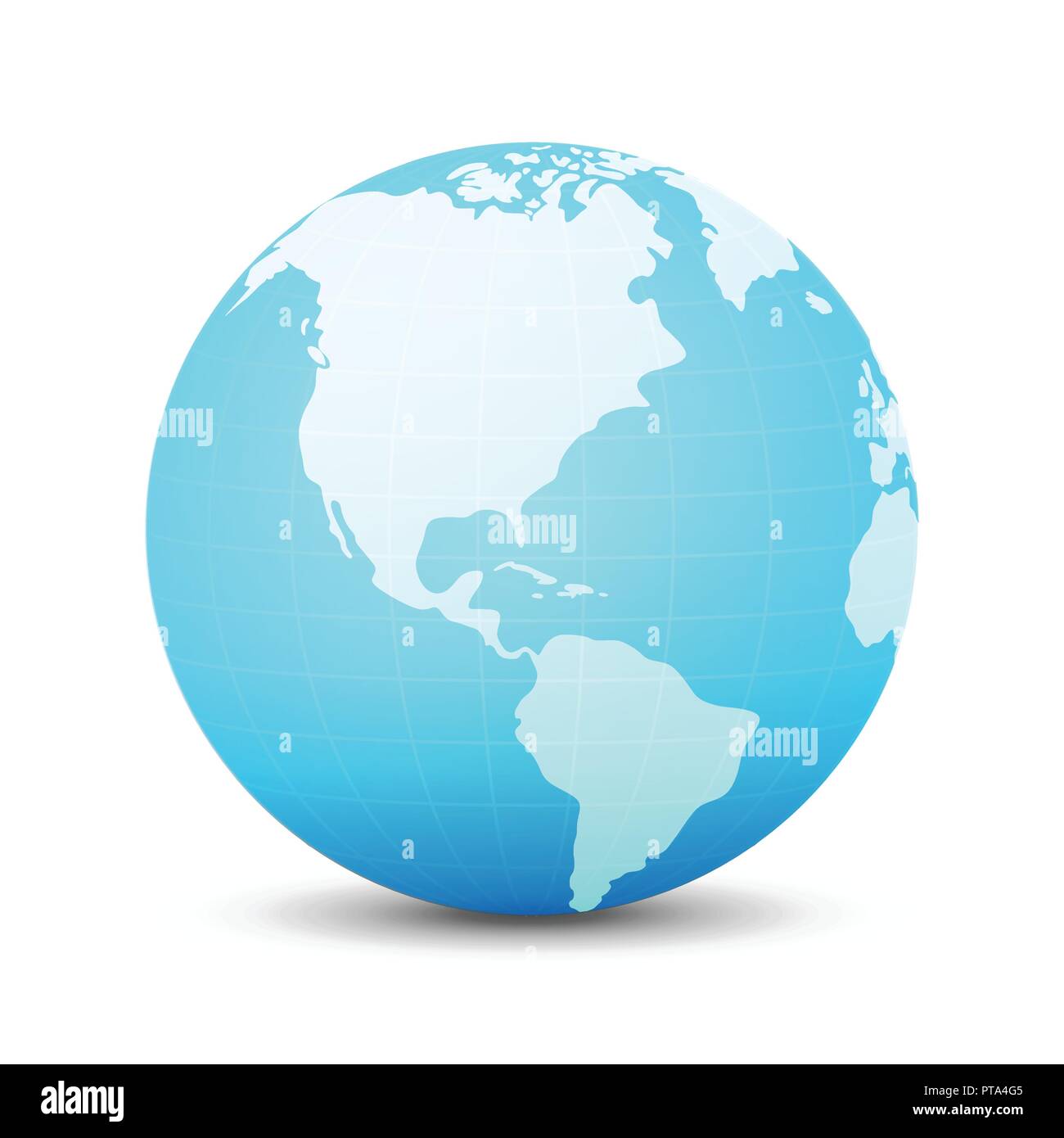 Globo en color azul, planeta Tierra vectoriales con lado de América.  Emblema simbolizando viajes, Web y tecnología Imagen Vector de stock - Alamy