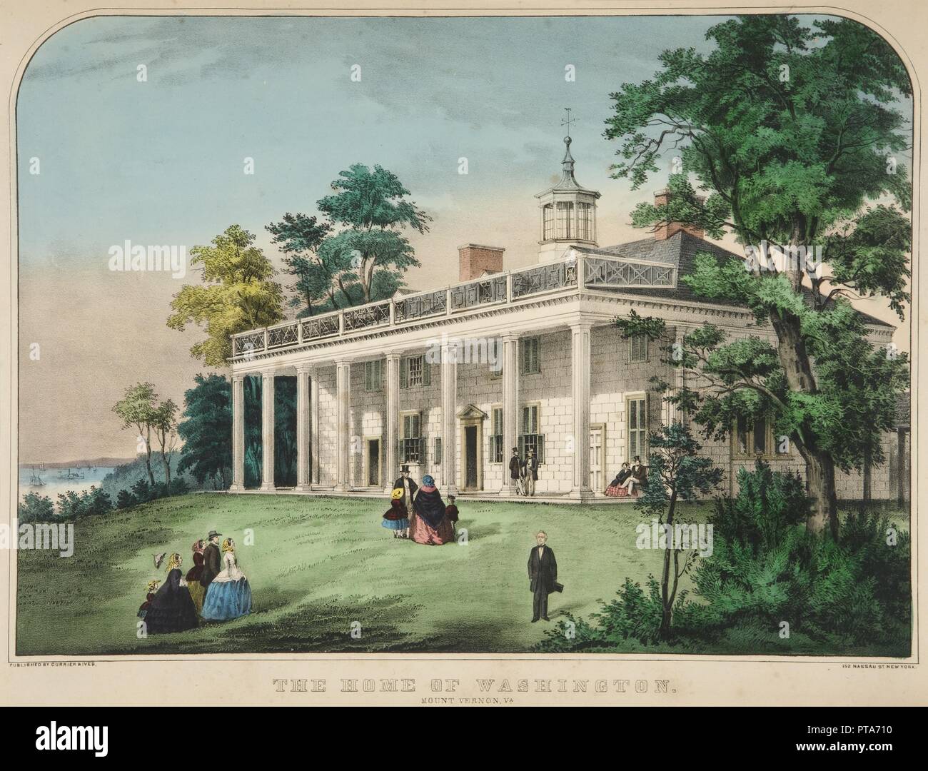 La casa de Washington, Mount Vernon, Virginia, pub. c1857 Color (litografía). Creador: American School (siglo xix). Foto de stock
