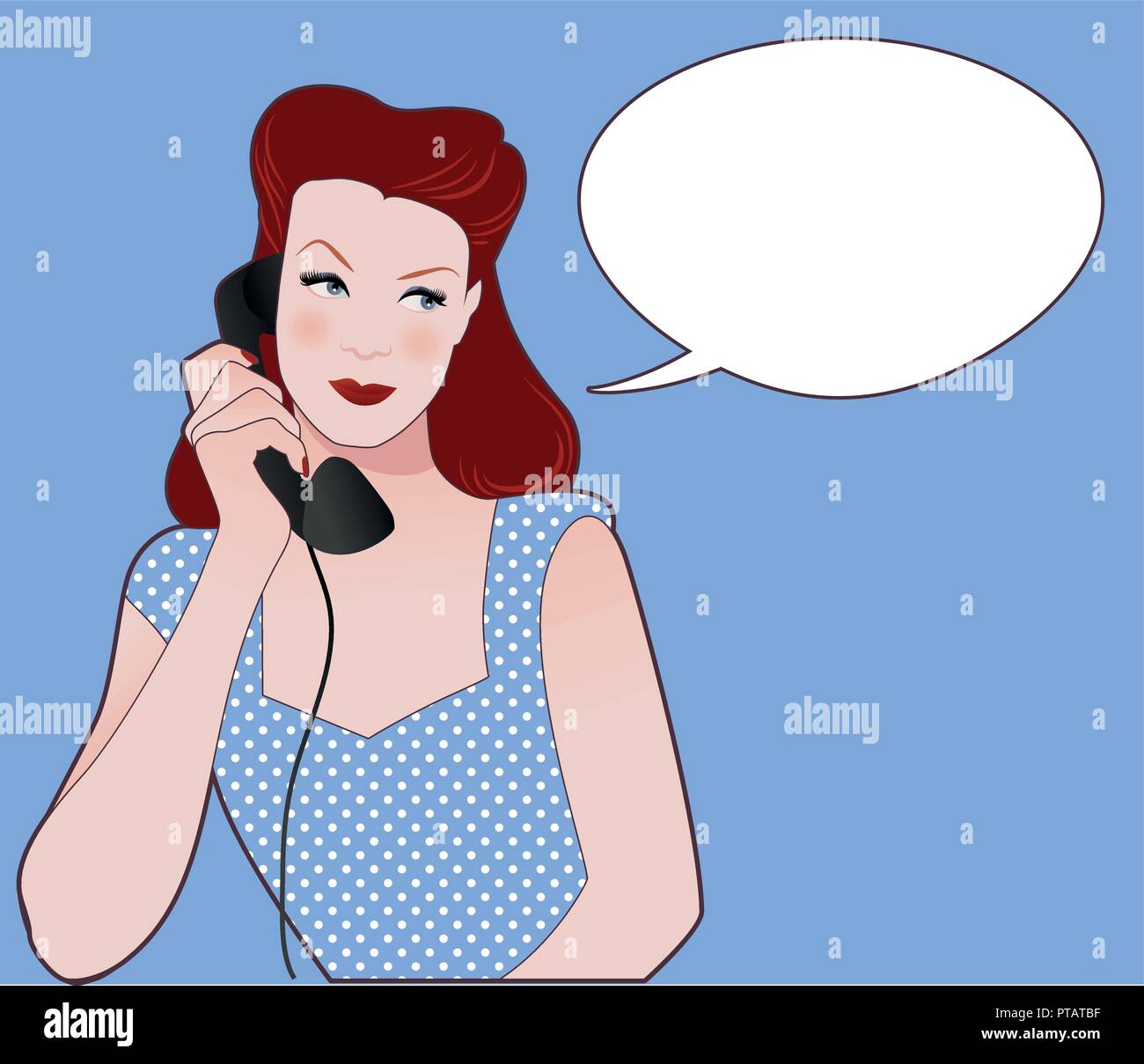 Mujer hablando por teléfono. Globo de voz en el fondo Ilustración del Vector