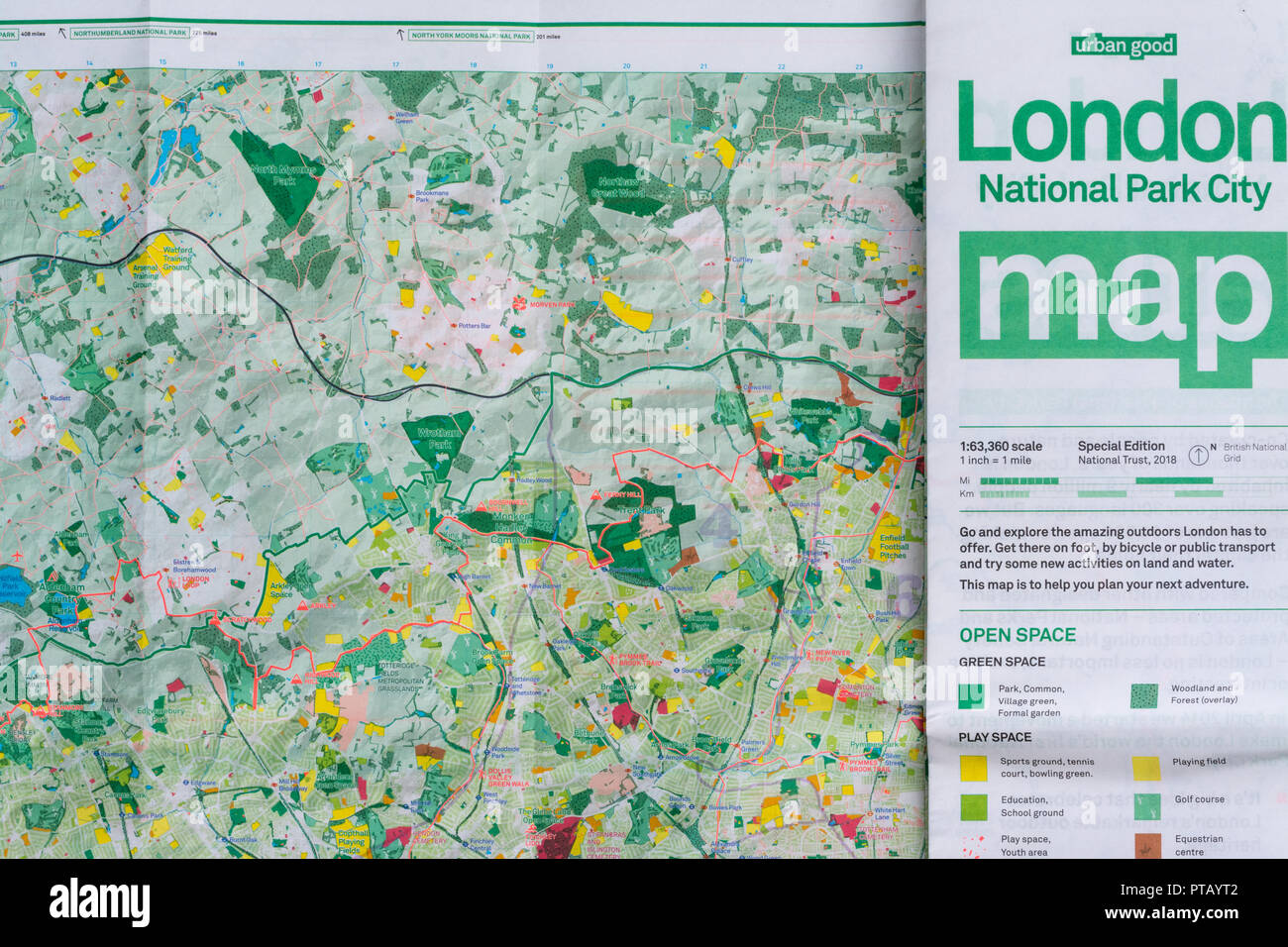 Bien Londres Parque nacional urbano ciudad mapa elaborado en 2018 por el National Trust Foto de stock