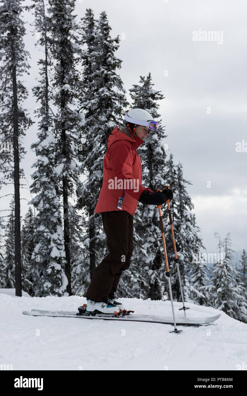 Esquiador esquiar en un paisaje nevado Foto de stock