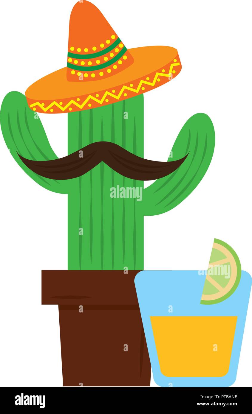 Caricatura de cactus con sombrero mexicano beber tequila ilustración  vectorial Imagen Vector de stock - Alamy