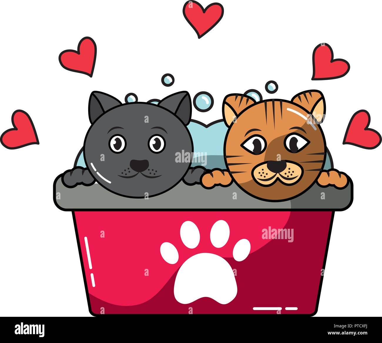 Dos gatos en el baño de la cuenca grooming pet Imagen Vector de stock -  Alamy