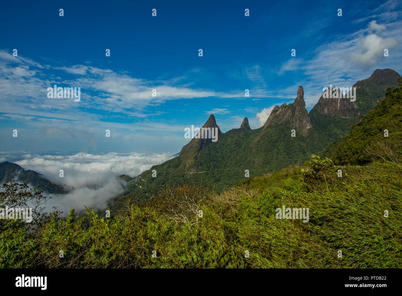 Hermosa montaña, el dedo de Dios en la ciudad de Teresopolis, Estado de Rio de Janeiro, Brasil, América del Sur. Foto de stock