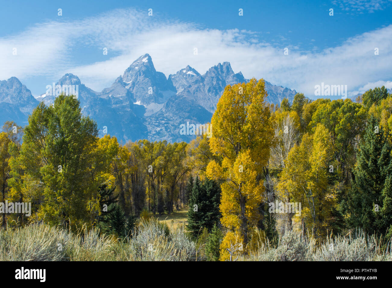 El paisaje alrededor del Parque Nacional Grand Tetons, Wyoming Foto de stock