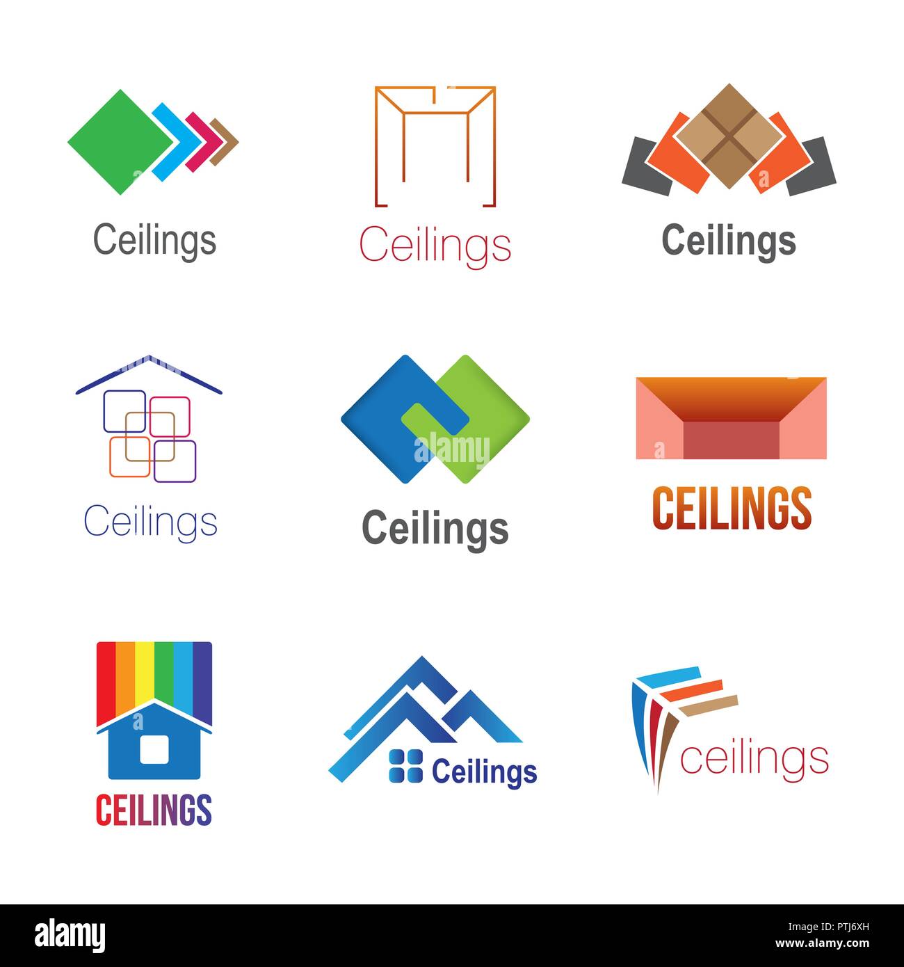 Conjunto de logotipos para techos, baldosas y estirar los techos Ilustración del Vector
