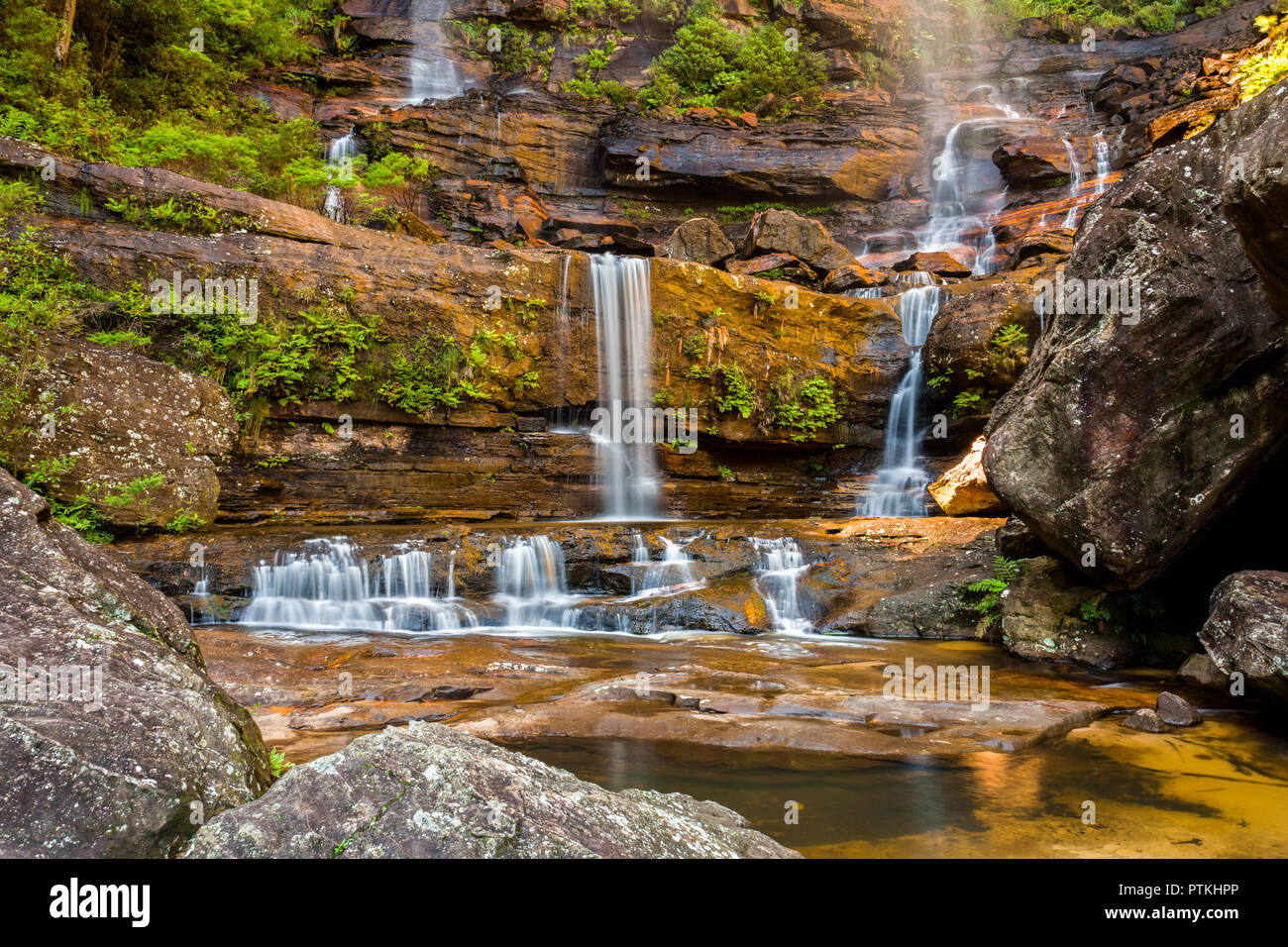 Parte inferior cascadas de Wentworth Falls, Blue Mountain National Park, Nueva Gales del Sur (NSW, Australia Foto de stock