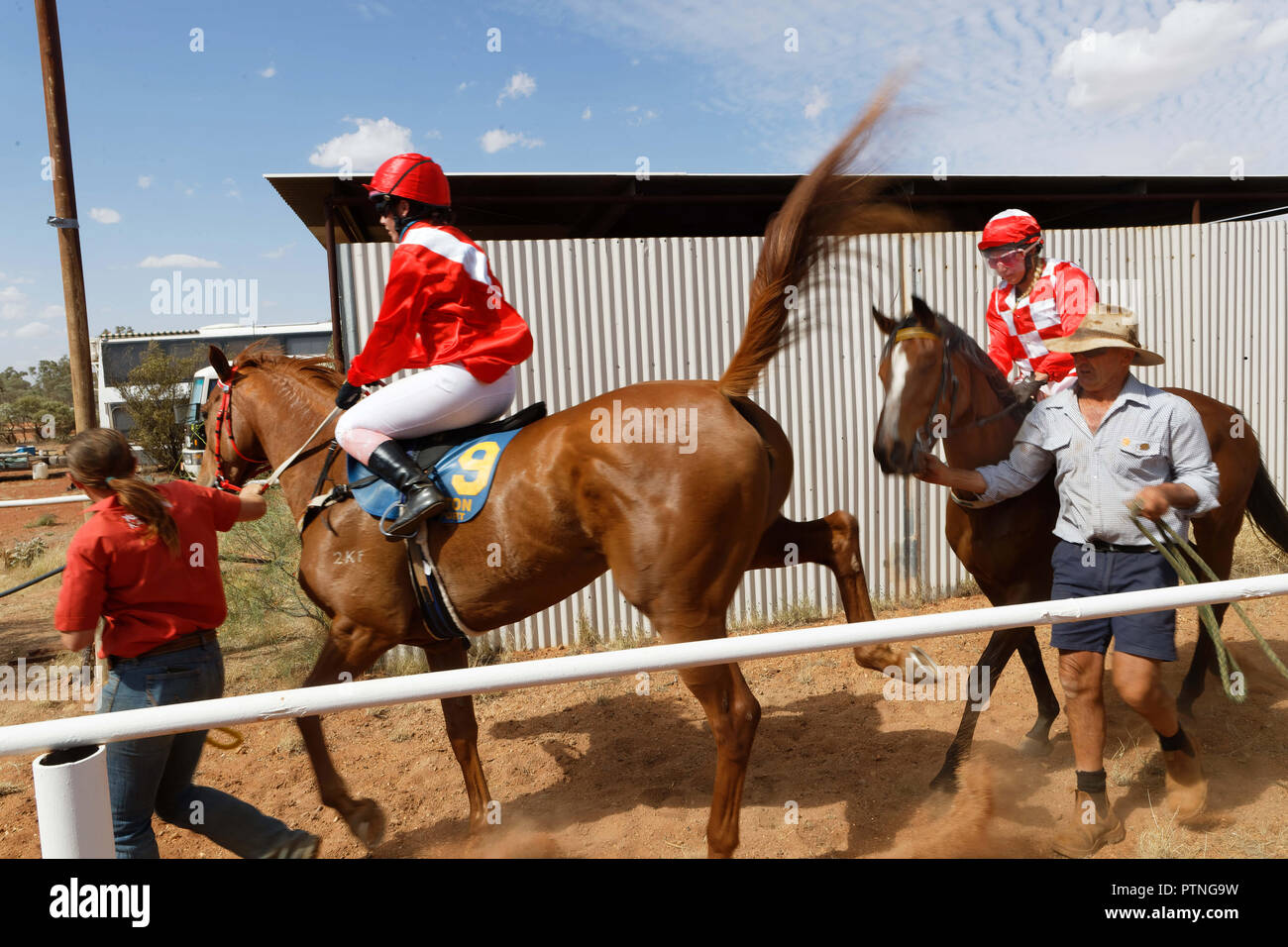Landor,estacion,,Outback Jackaroo,Aussie,caballo,Australia,stockman,Austra Foto de stock