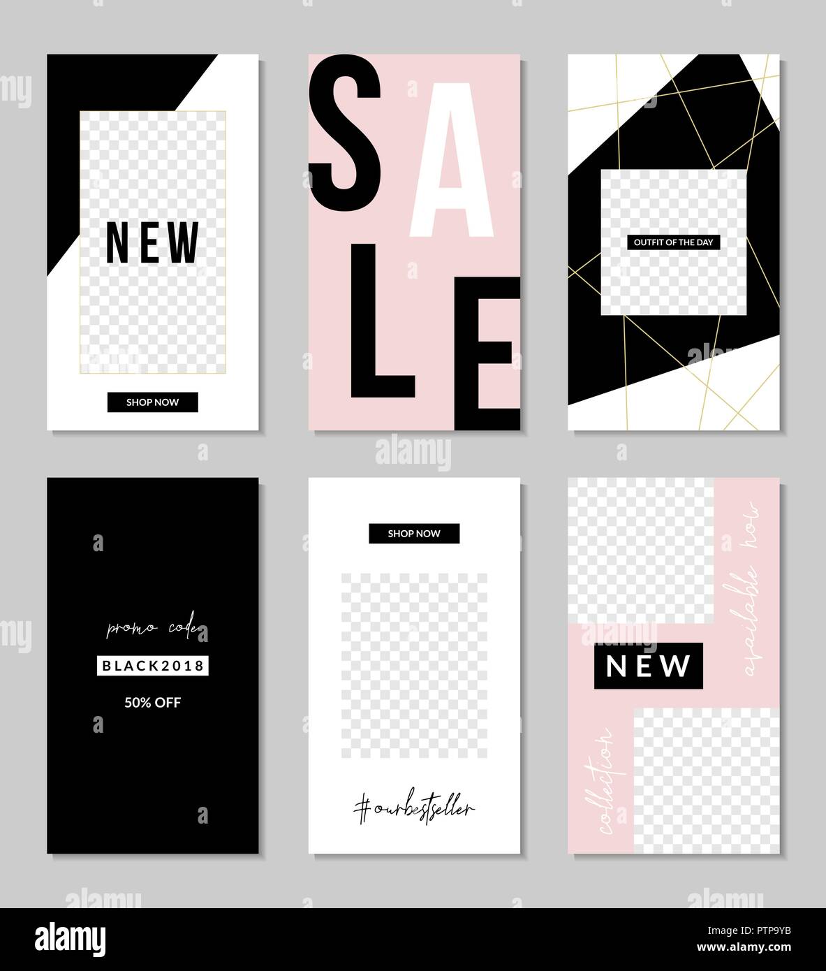 Un Conjunto De Seis Plantillas Editables Para Instagram Historias En Color Rosa Pastel Blanco Negro Y Dorado Con Marcador Para Fotos Imagen Vector De Stock Alamy