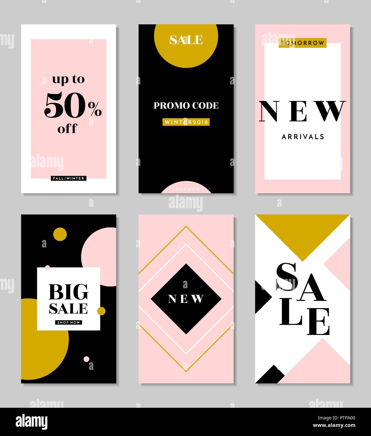 Un Conjunto De Seis Plantillas Editables Para Instagram Historias En Color Rosa Pastel Blanco Negro Y Dorado Con Marcador Para Fotos Imagen Vector De Stock Alamy