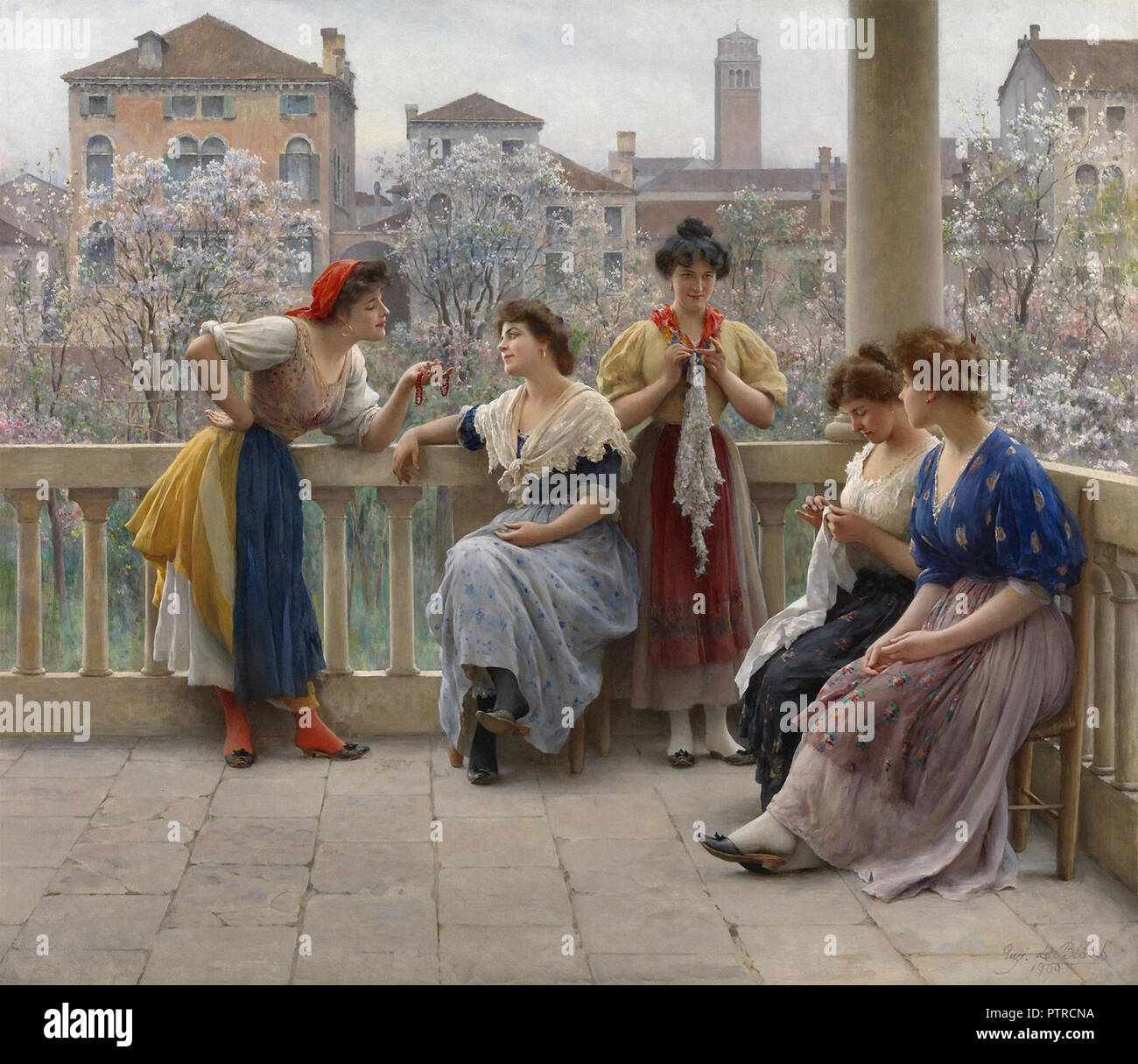 Blaas Eugene De - Conversación en la terraza Venecia Foto de stock