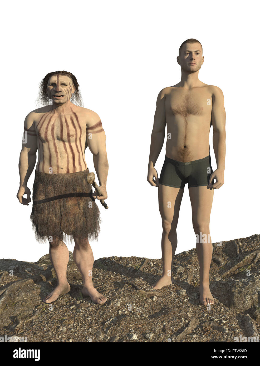 Ilustración digital y 3D Render de un hombre de Neandertal Foto de stock