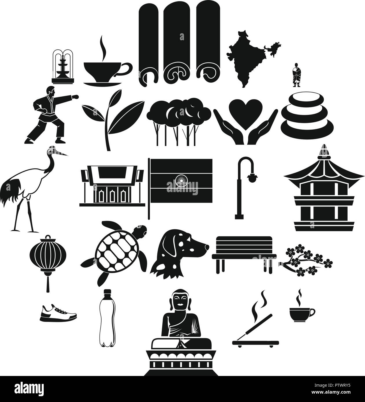 Iconos de artes marciales, estilo sencillo Ilustración del Vector