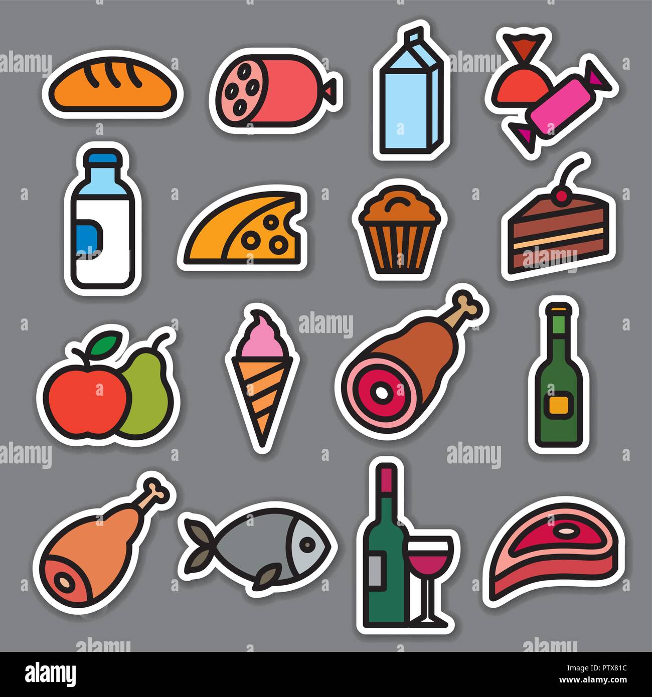Ilustración del concepto de alimentos pegatinas comestibles Imagen Vector  de stock - Alamy