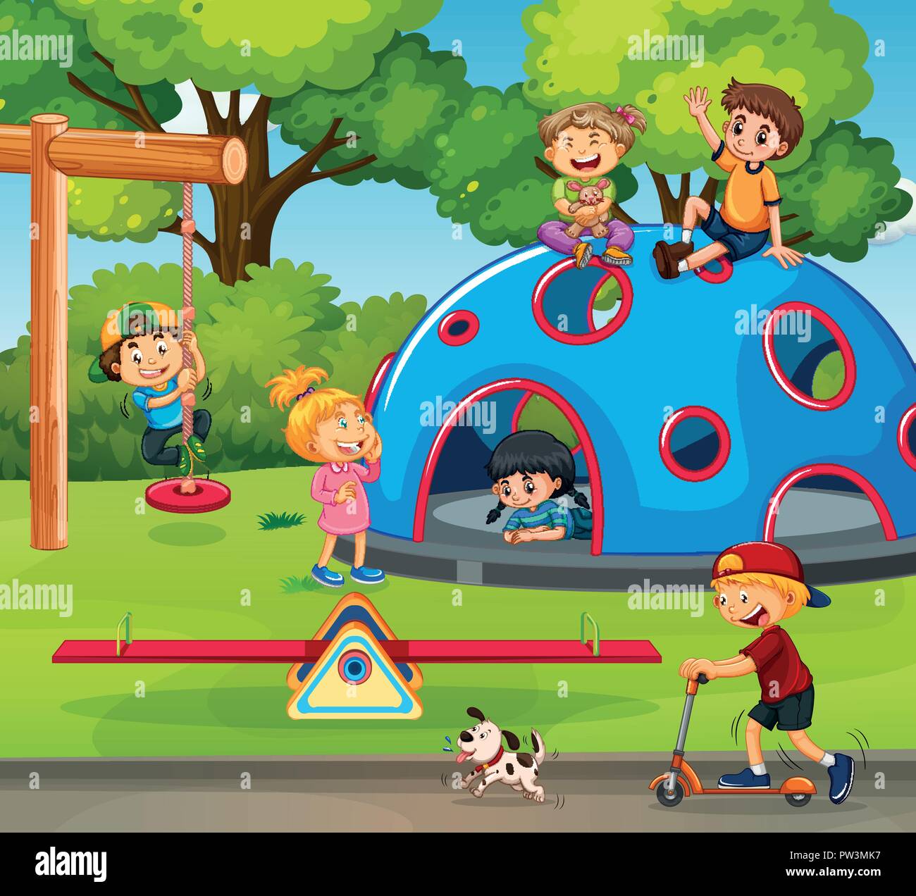 Niños jugando en el parque infantil ilustración Imagen Vector de stock -  Alamy