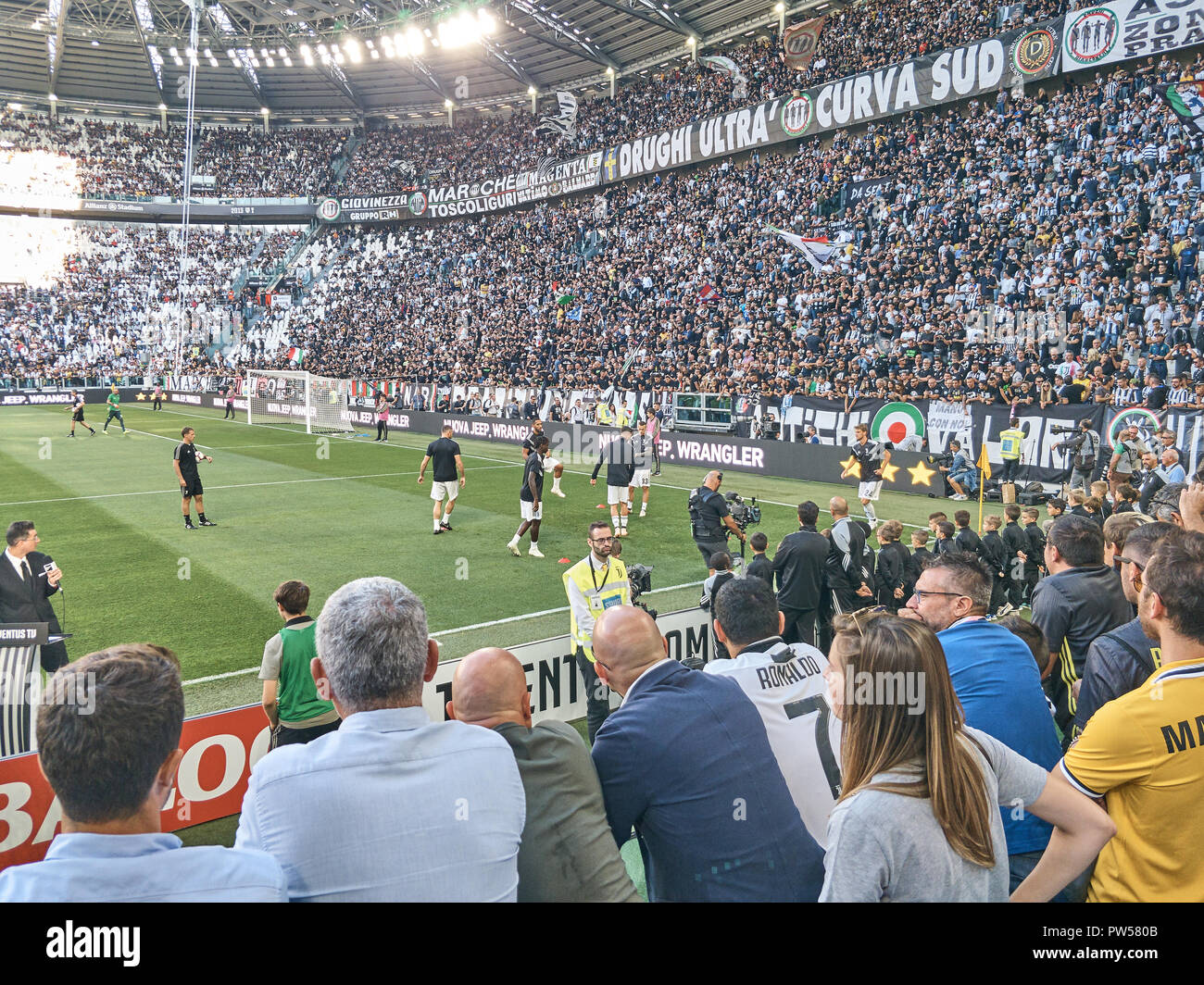 Turín, Italia - 29 de septiembre de 2018: la Juventus jugadores entrenamiento antes del partido contra el Napoli en el estadio Allianz Foto de stock