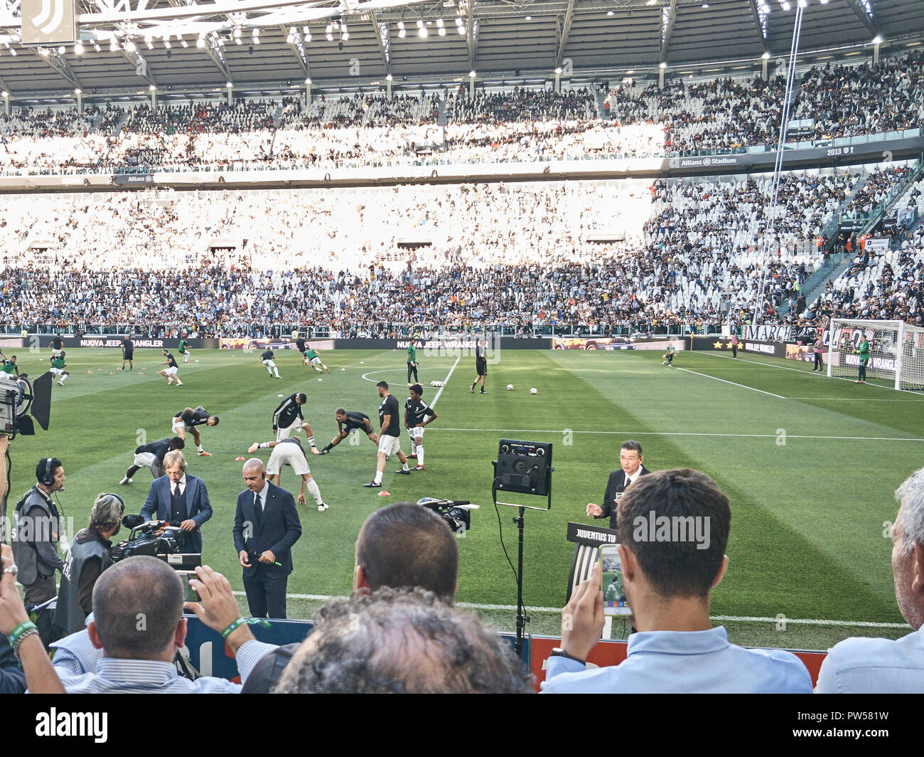 Turín, Italia - 29 de septiembre de 2018: la Juventus jugadores entrenamiento antes del partido contra el Napoli en el estadio Allianz Foto de stock