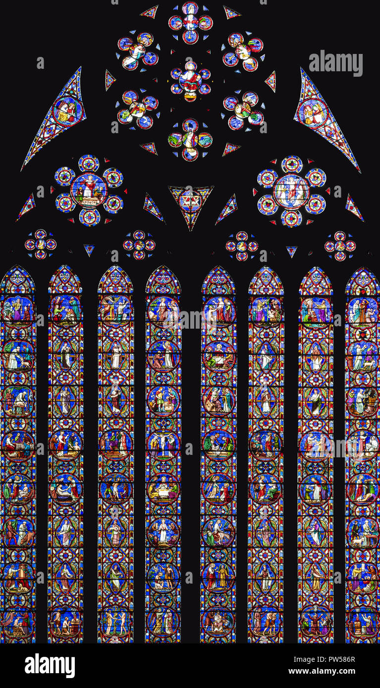 La gran ventana oriental por Ward y Hughes (1855), en la Catedral de Lincoln, Reino Unido Foto de stock