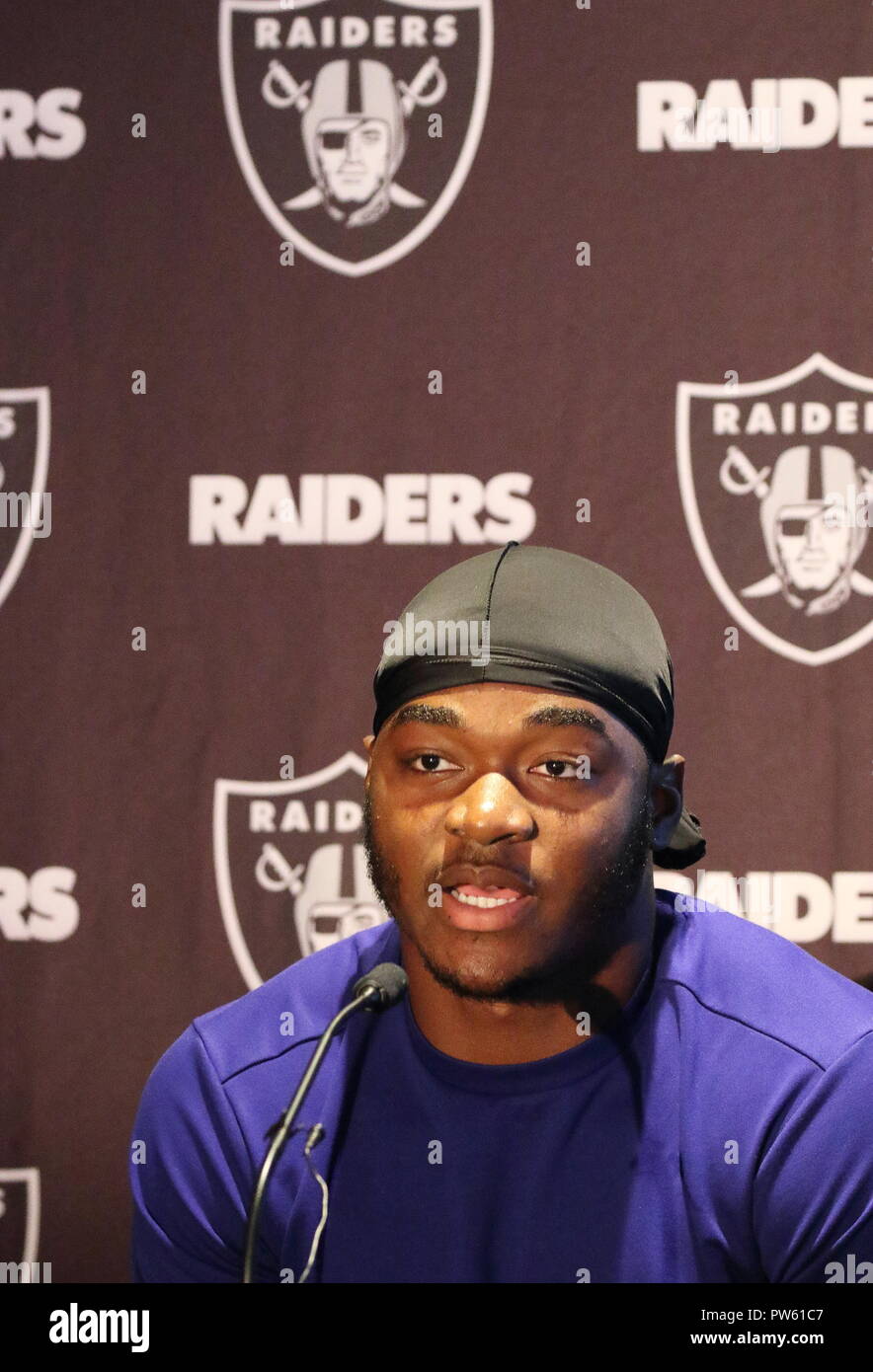 Londres, Reino Unido. El 12 de octubre de 2018. Receptor ancho Amari Cooper Oakland Raiders en la conferencia de prensa en el hotel London Hilton, Wembley, Reino Unido por delante de la NFL juego de la Serie Internacional del Reino Unido vs Seattle Seahawks, el estadio de Wembley, Londres, Reino Unido, 12 de octubre de 2018 Foto de Keith Mayhew Crédito: KEITH MAYHEW/Alamy Live News Foto de stock