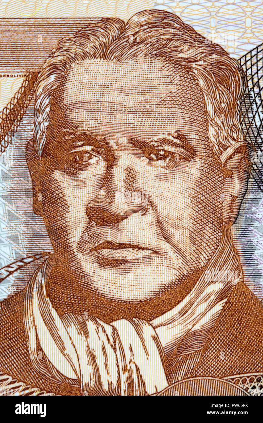 Franz Tamayo retrato de dinero boliviano Foto de stock
