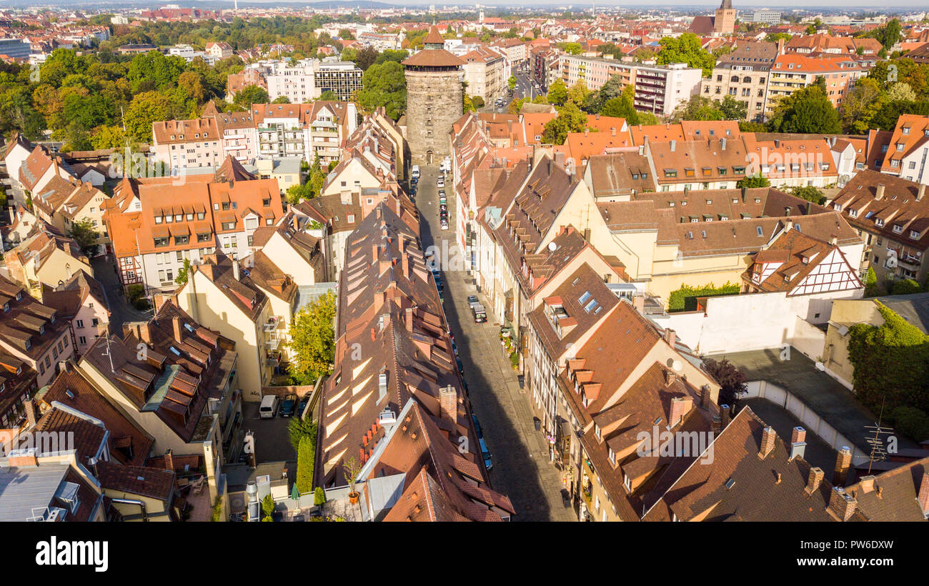 Vista aérea de la Altstadt o ciudad vieja, Nuremberg, Alemania Foto de stock
