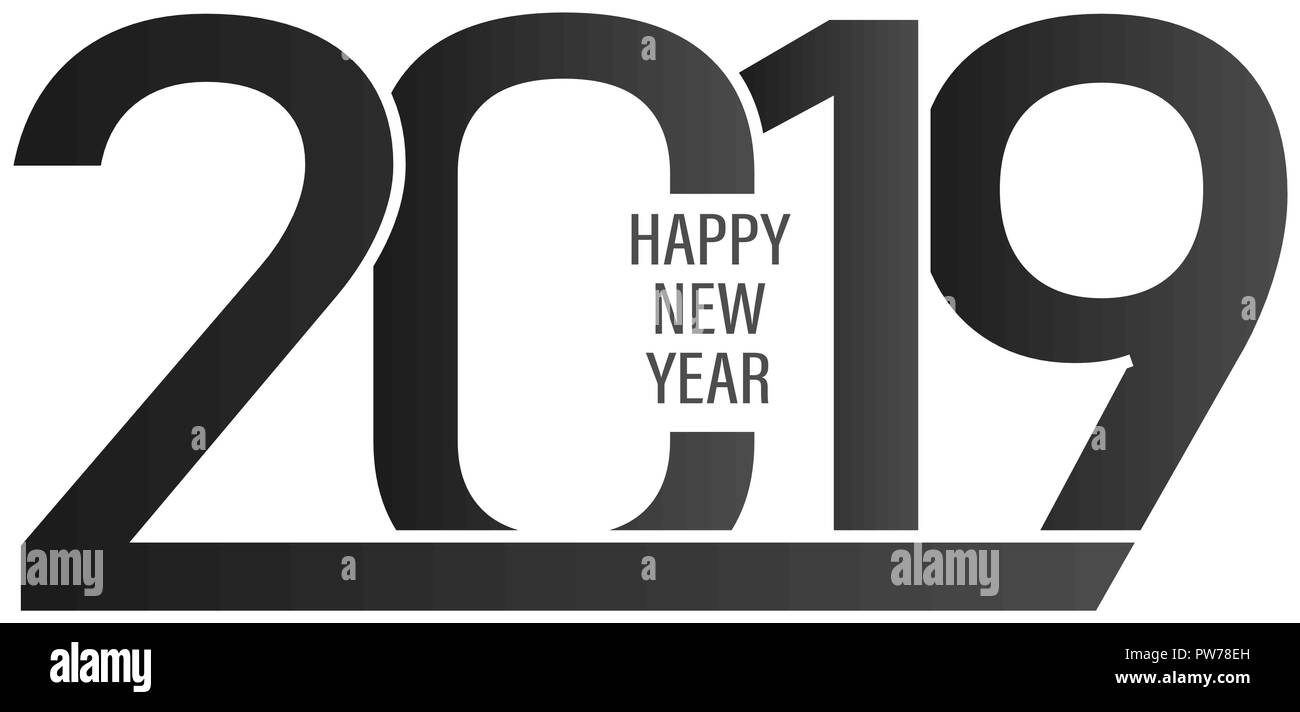 2019 Feliz Año Nuevo fondo con los colores blanco y negro. Ilustración del Vector