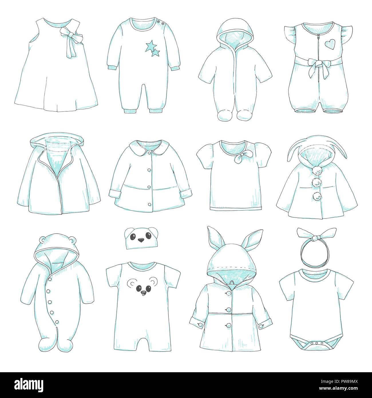 Conjunto de diferentes prendas de vestir para niños. Puede usarse como ropa  para muñecas de papel. Ilustración vectorial en estilo boceto Imagen Vector  de stock - Alamy