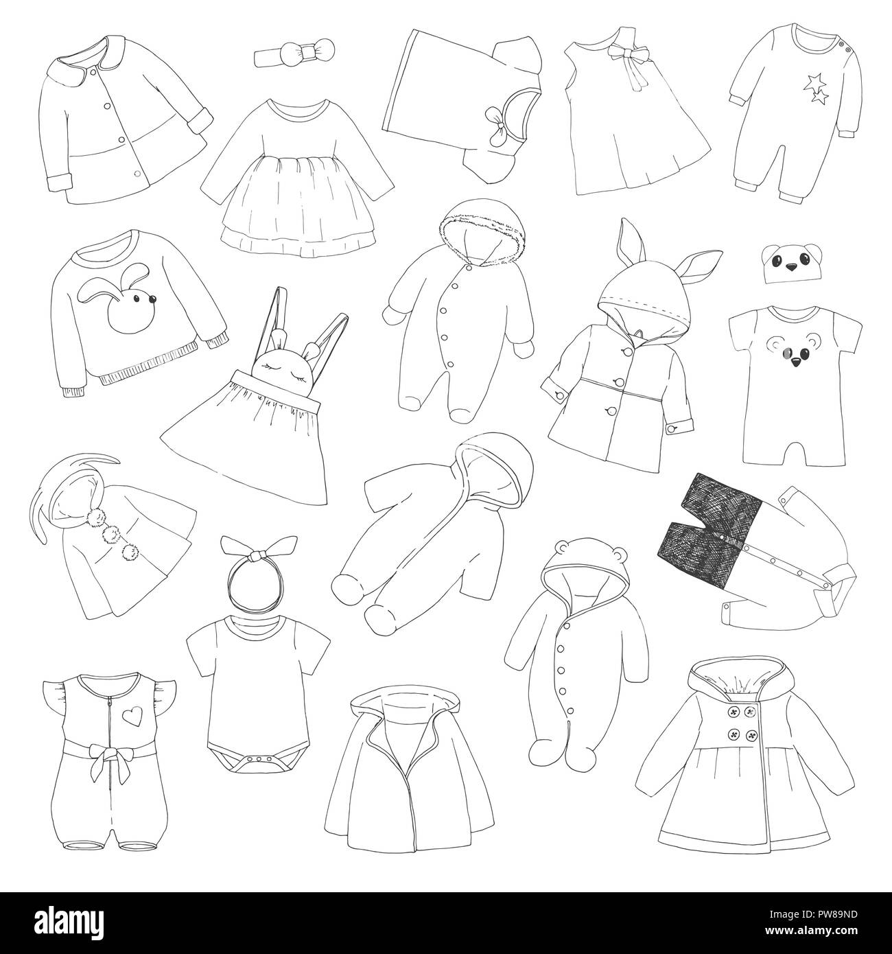 Conjunto de diferentes prendas de vestir para niños. Puede usarse como ropa  para muñecas de papel. Ilustración vectorial en estilo boceto Imagen Vector  de stock - Alamy