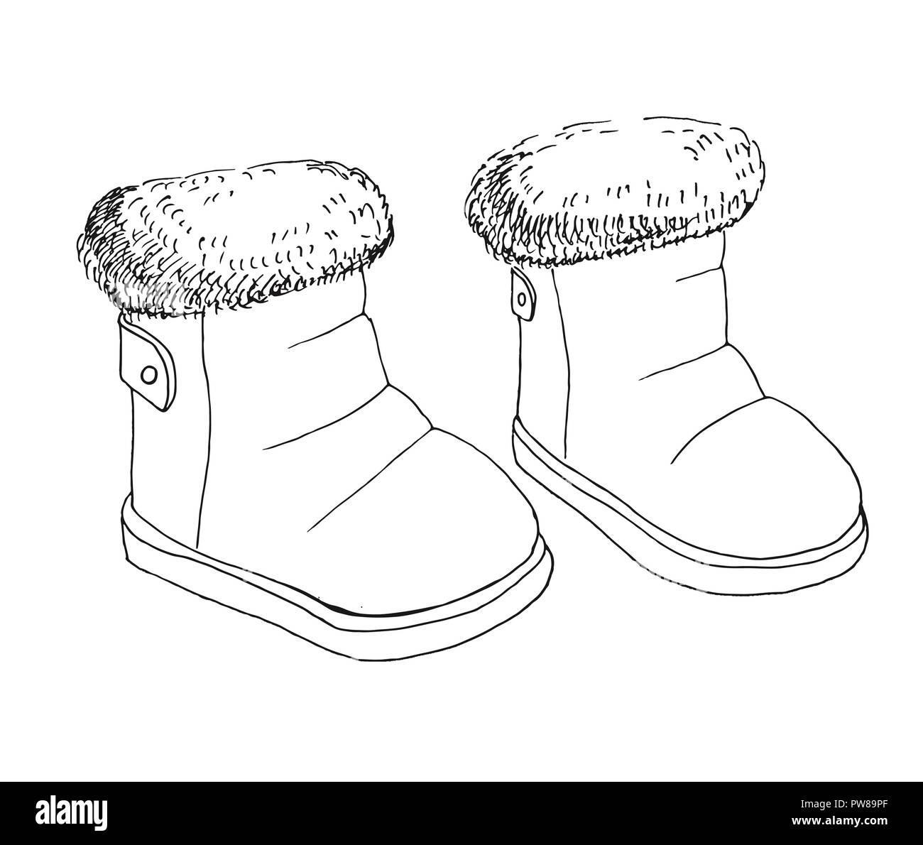 Croquis del Children's botas. Un par de zapatos aislado sobre fondo blanco.  Ilustración vectorial Imagen Vector de stock - Alamy
