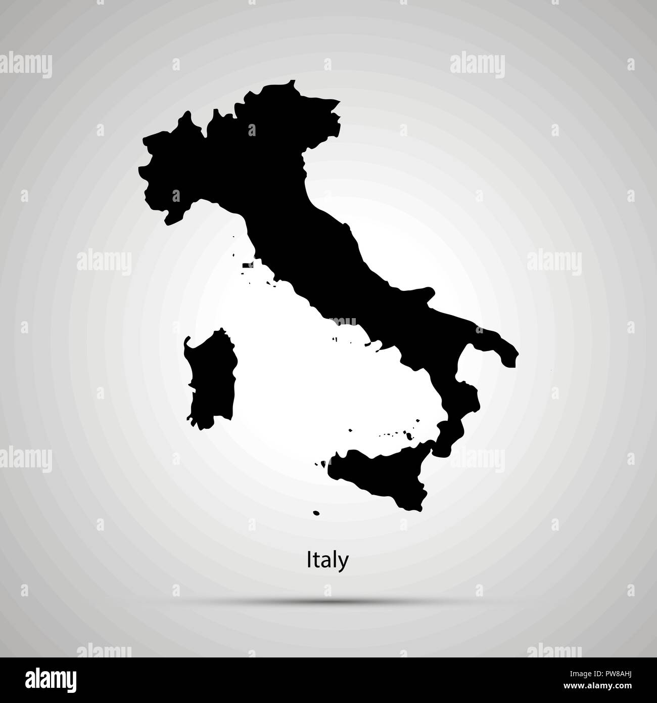 Italia Mapa del país, simple silueta negra sobre fondo gris Ilustración del Vector