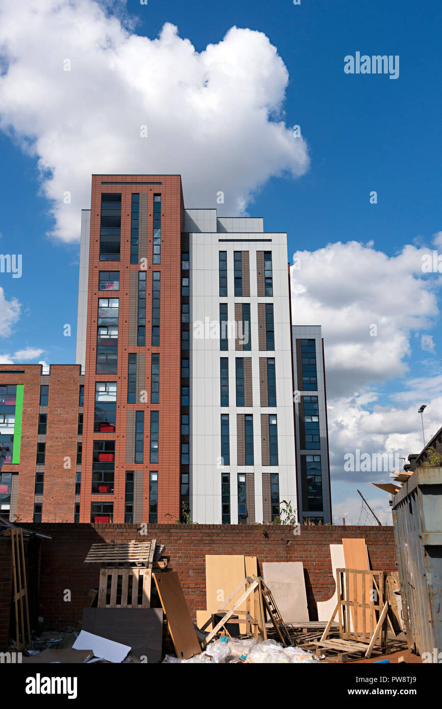 La regeneración urbana, Merlin alturas alojamiento estudiantil, Universidad De Montfort, Leicester, Inglaterra, Reino Unido. Foto de stock