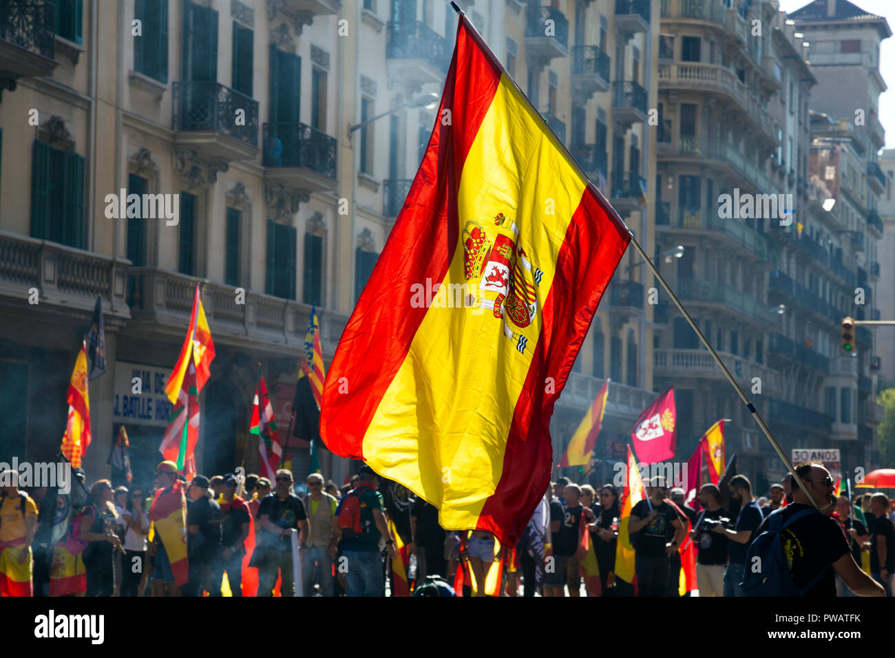 El 29 de septiembre de 2018, Barcelona, España - Catalán separatistas pro-independencia protestando en el centro de la ciudad Foto de stock