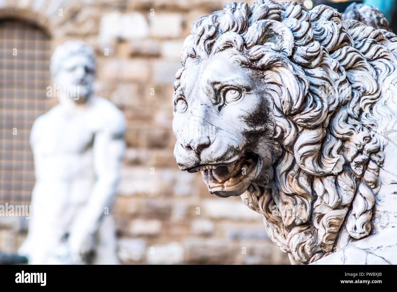Lion Estatua de la Loggia dei Lanzi en Piazza della Signoria de Florencia. Foto de stock
