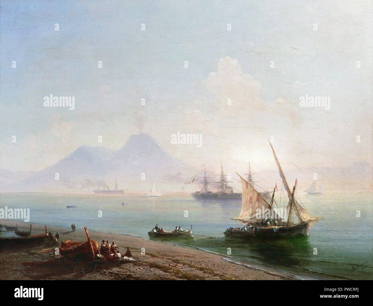 Aivazovsky Ivan Constantinovich - Costa de Nápoles. Vista del Vesubio Foto de stock